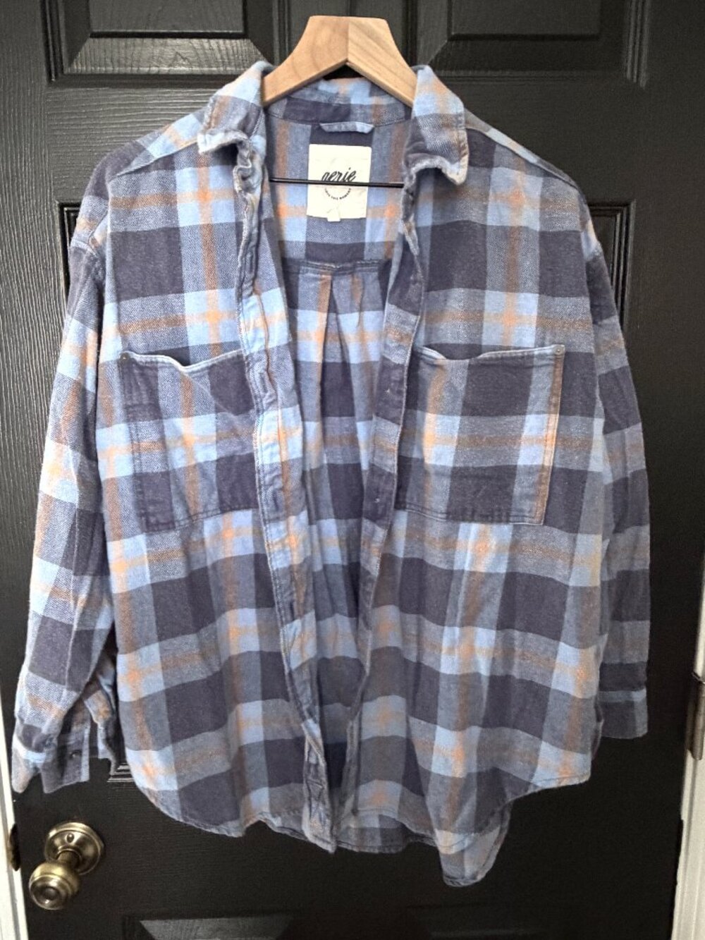 Womens Aerie Oversized Flannel Purple Pink Blue Small